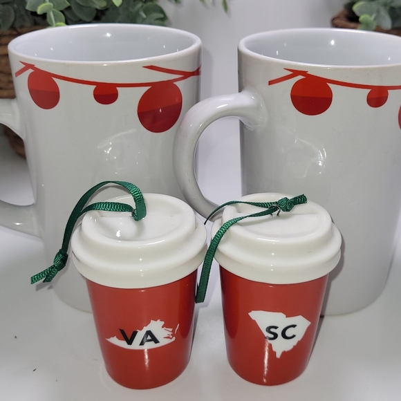 Starbucks Holiday Coffee Tea Mugs( Set Of 2) & Starbucks Mug Ornaments VA & SC - Picture 2 of 2